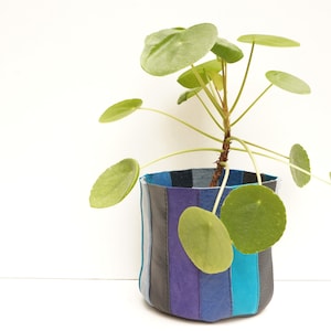 Leather Planter MEDIUM Blue Stripes image 1