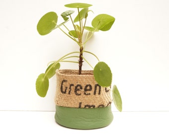 Leather & Jute Planter MEDIUM Green