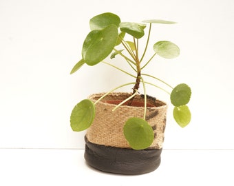 Leather & Jute Planter MEDIUM Black