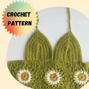 PATTERN/ Daisy Granny Square Crop Top Pattern (English + Spanish), Beginner Friendly Crochet Pattern, Boho Top, Festival Top, Retro Top