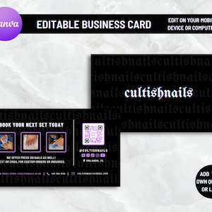 Custom Nail Business Card Template, DIY Business Card Template, Alternative Business Card, Professional Nail Tech Business Card