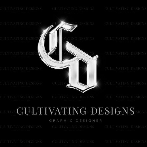 Custom Chrome Metallic 3D Old English Logo, Real Estate, Fashion, Professional, Business Card, Beauty, Alternative, Apparel, Boutique