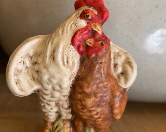 Primitive Chalkware Chicken 2\u201d white on nest