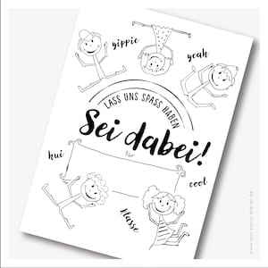 Einladung Kindergeburtstag SEI DABEI (zum Ausmalen), 6er Pack