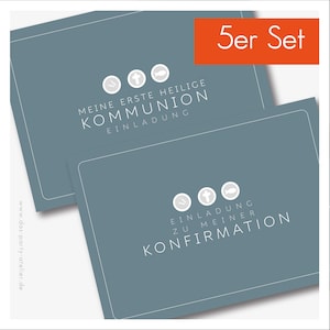 Einladung Kommunion/Konfirmation (zum Selbstausfüllen) - 5er Set