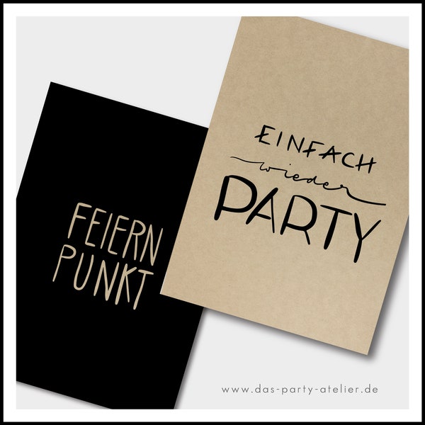 Partyeinladung Schwarz/natur (6er Set)