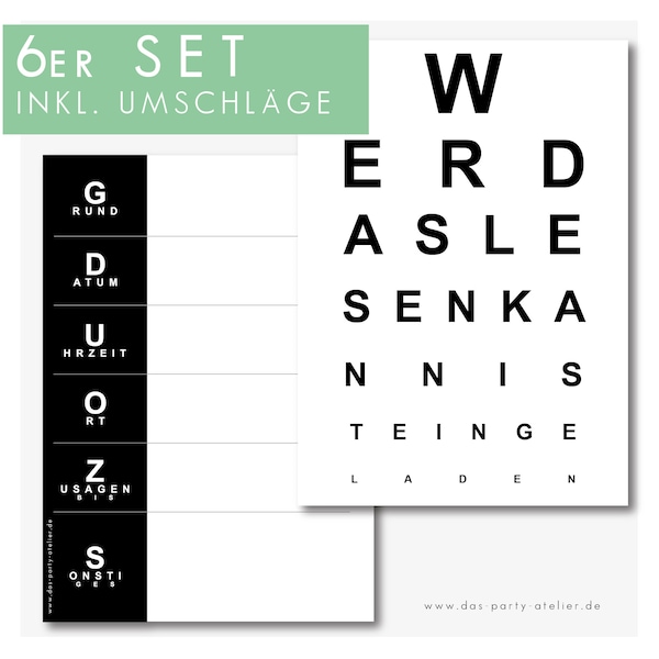 Invitation VISION TEST (set of 6 + envelopes)