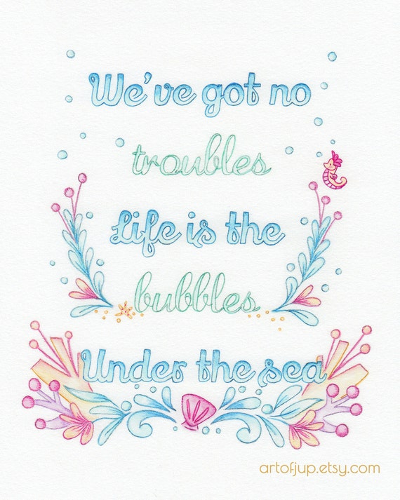 disney little mermaid print quote under the sea home decor etsy