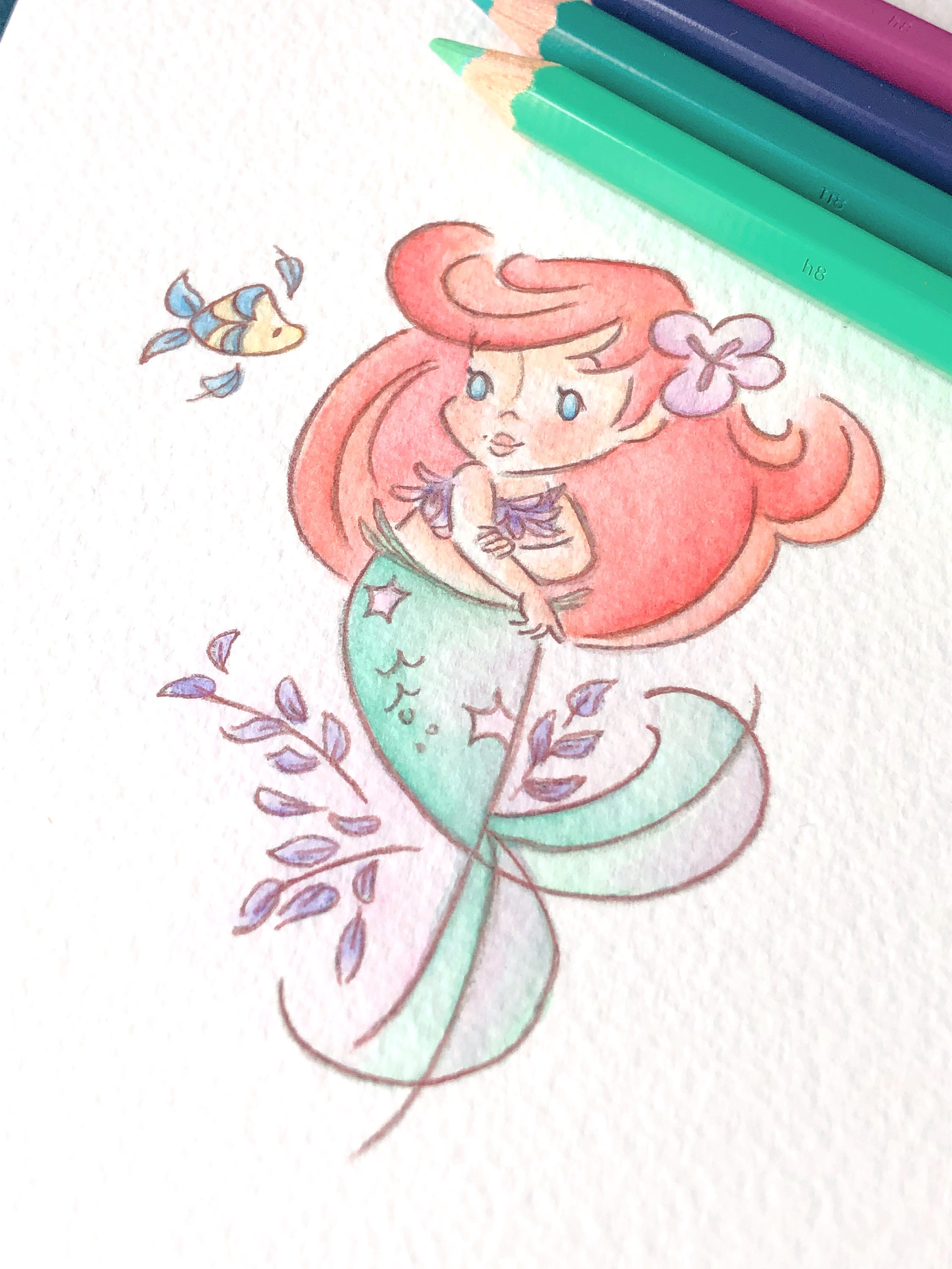Baby Mermaid Ariel Inspired Art Print Disney Little Mermaid Etsy