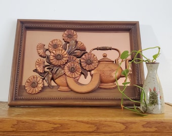 Coppercraft Guild Flower and Tea Copper Wall Plaque
