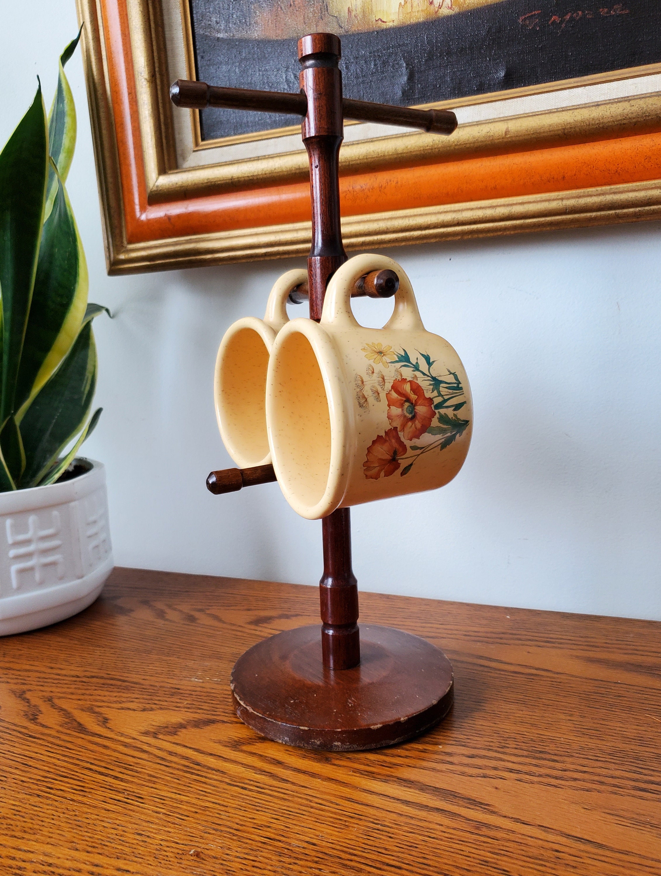 Vintage Enesco Wooden Mug Rack // Tabletop Coffee Mug Rack // Etsy