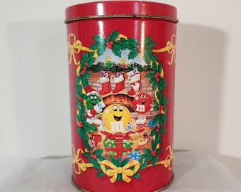Vintage M&M Christmas Toys Tin 1996 Candy Tin Canister Cookie Jar