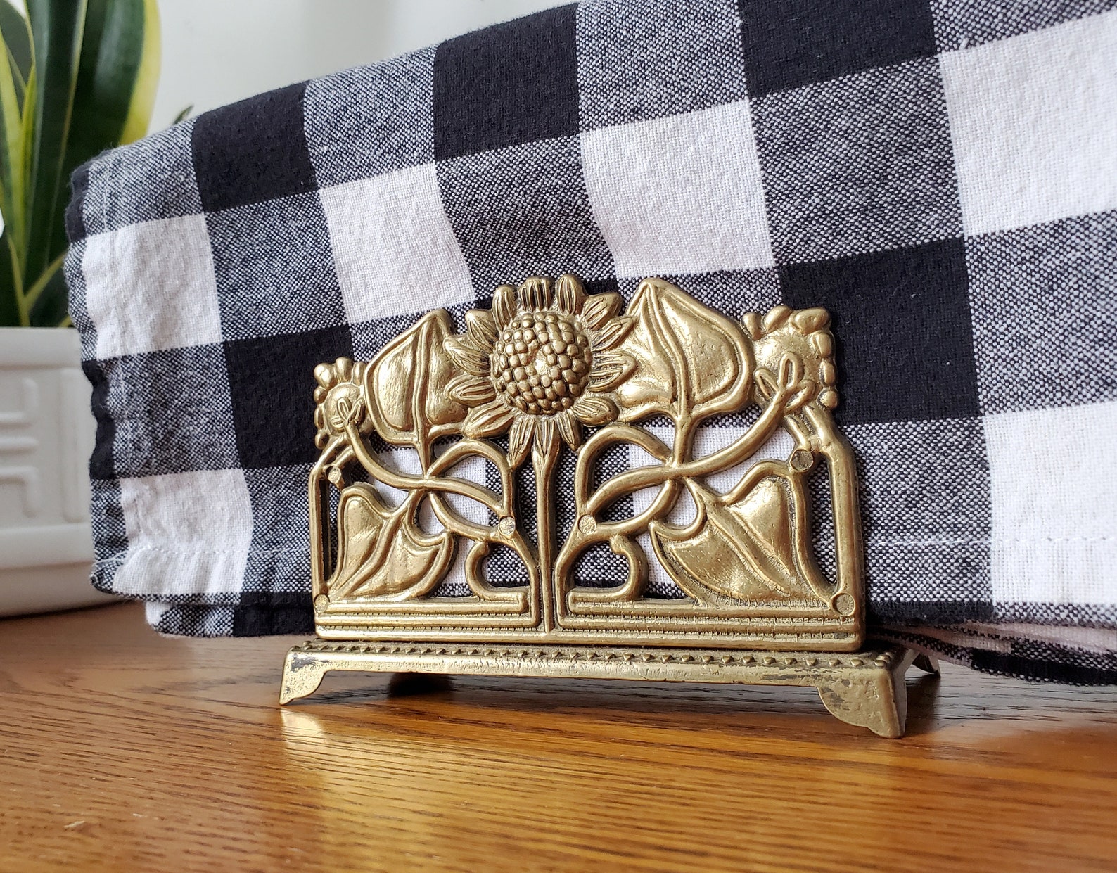 Vintage Brass Napkin Holder // Brass Sunflower Napkin Holder Etsy