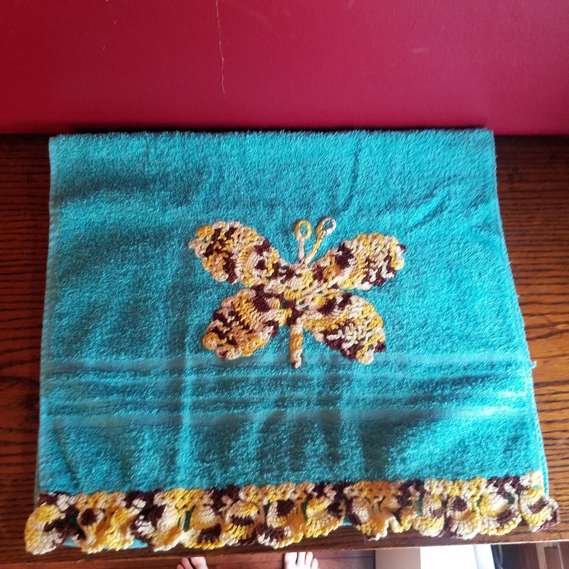 Embroidered Butterfly Towel Set Teal Bathroom Towels Etsy