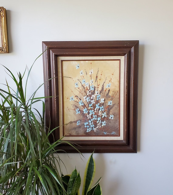Vintage Flower Bouquet Original Oil Painting // Blue Flowers // Vintage Floral Decor // Vintage Painting // Vintage Art