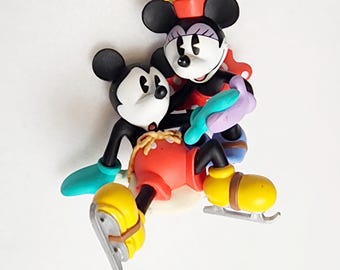VTG Minnie and Mickey Mouse Ice Skating Christmas Ornament
