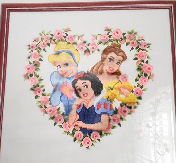 Vintage Disney Princess Cross Stitch in Pink Frame - Etsy