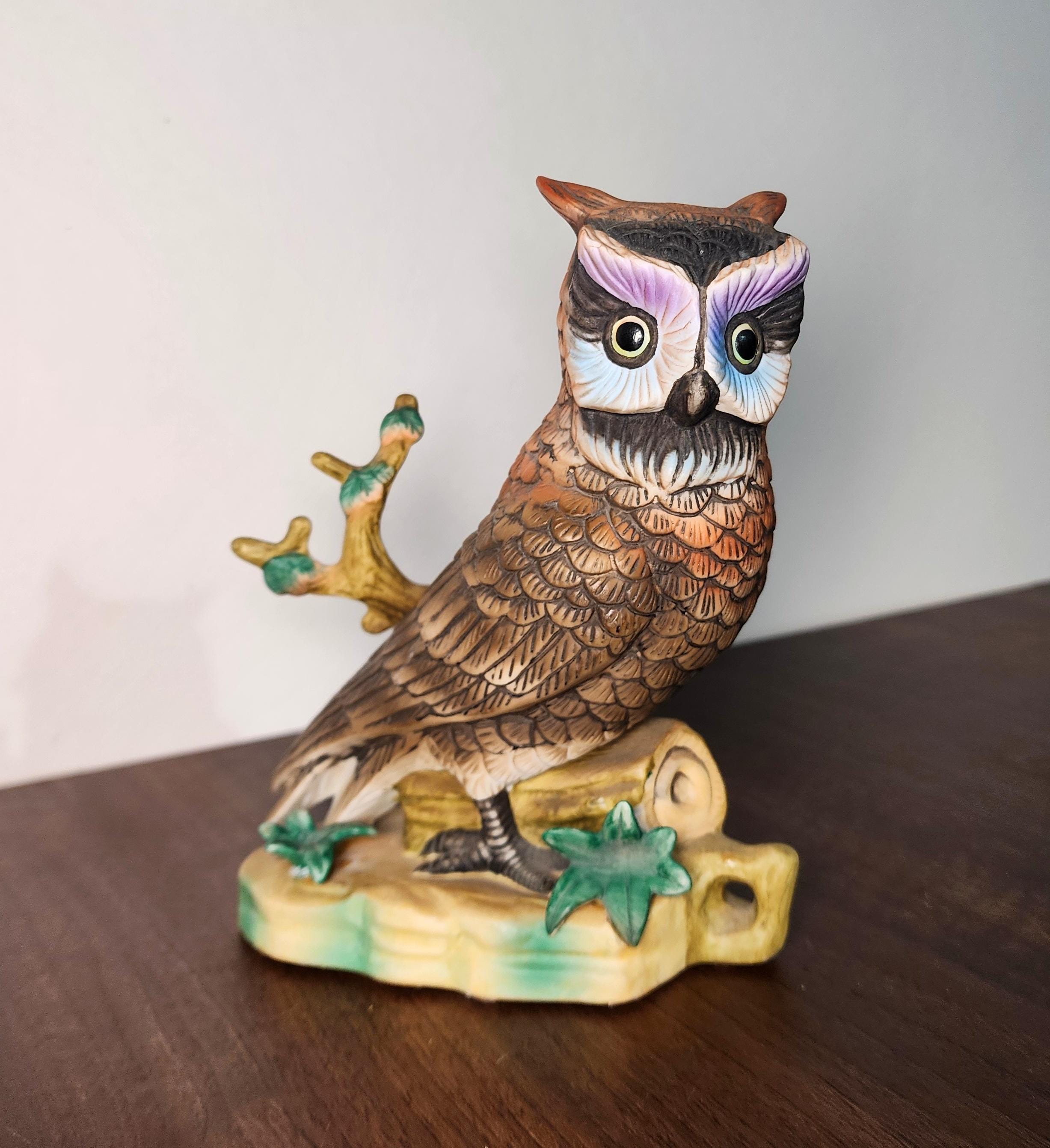 Vintage Owl Figurine with Purple Eyes