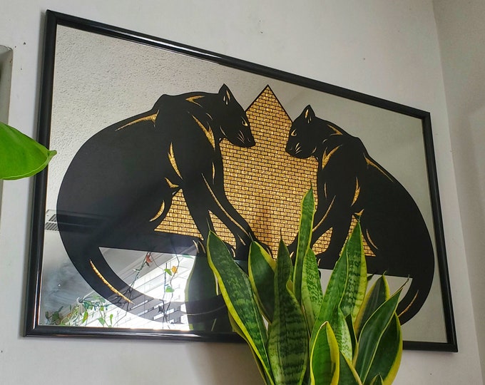 Retro Black Panther and Gold Pyramid Large Mirror Etsy