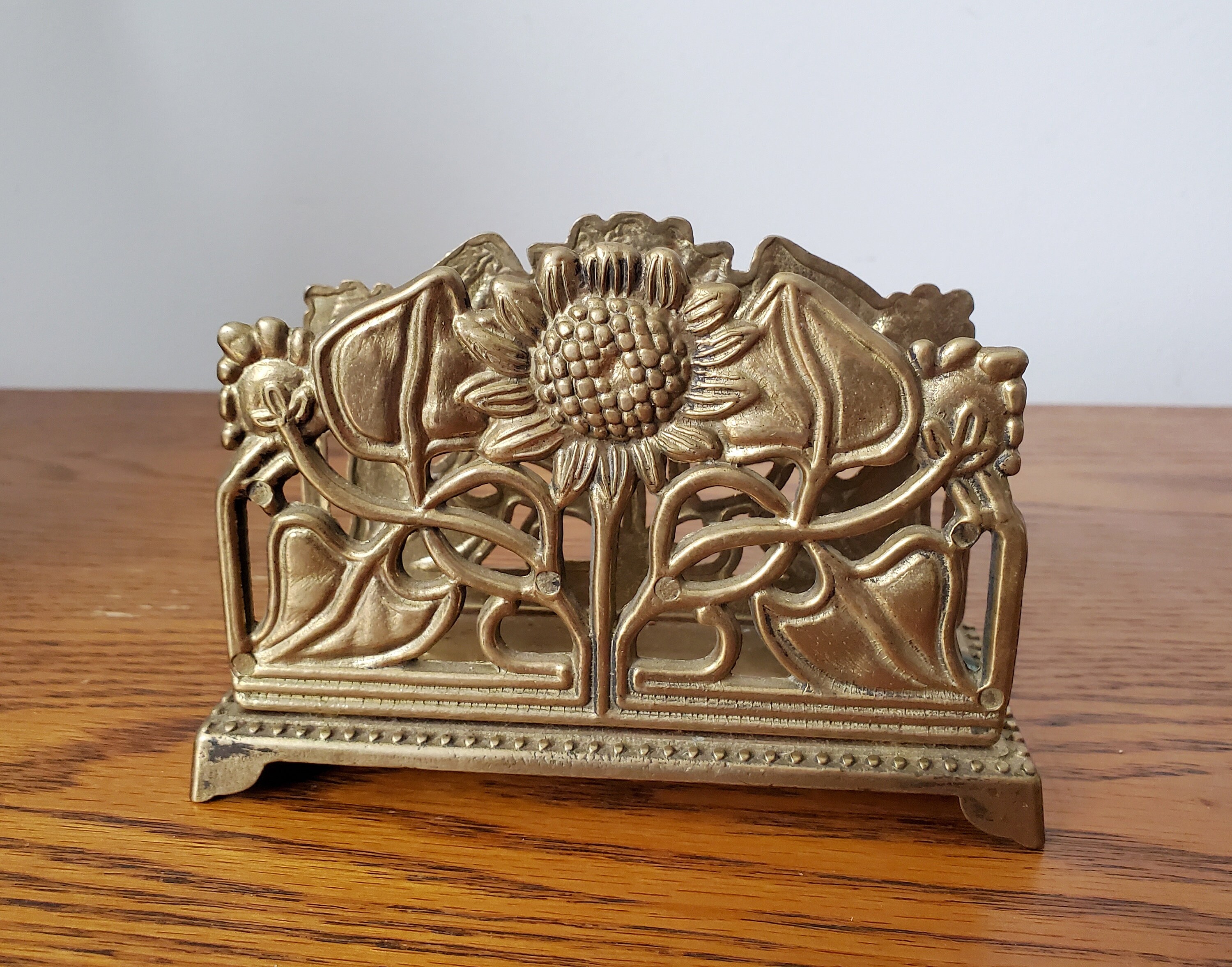 Vintage Brass Napkin Holder // Brass Sunflower Napkin Holder Etsy