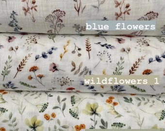 Cotton double gauze, Floral double gauze, Crinkly cotton muslin, Double layer gauze fabric, Fabric by the half yard - continuous cut