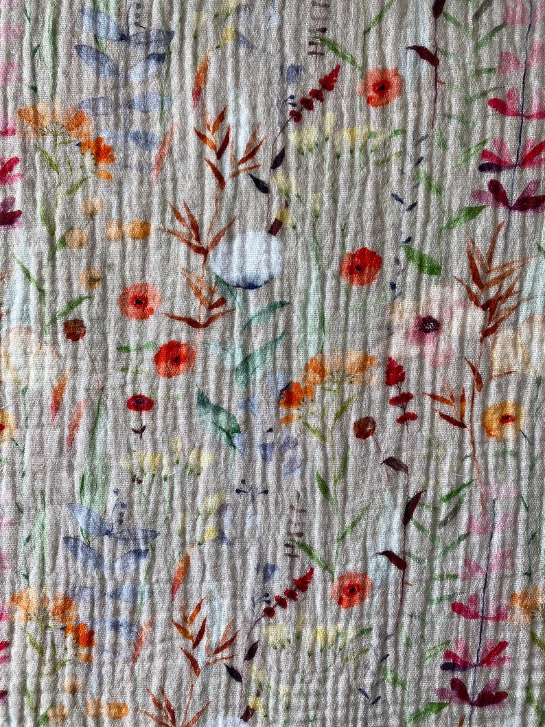 Gasa doble de algodón de media yarda, arrugado de muselina de algodón, tela ligera con estampado floral imagen 6