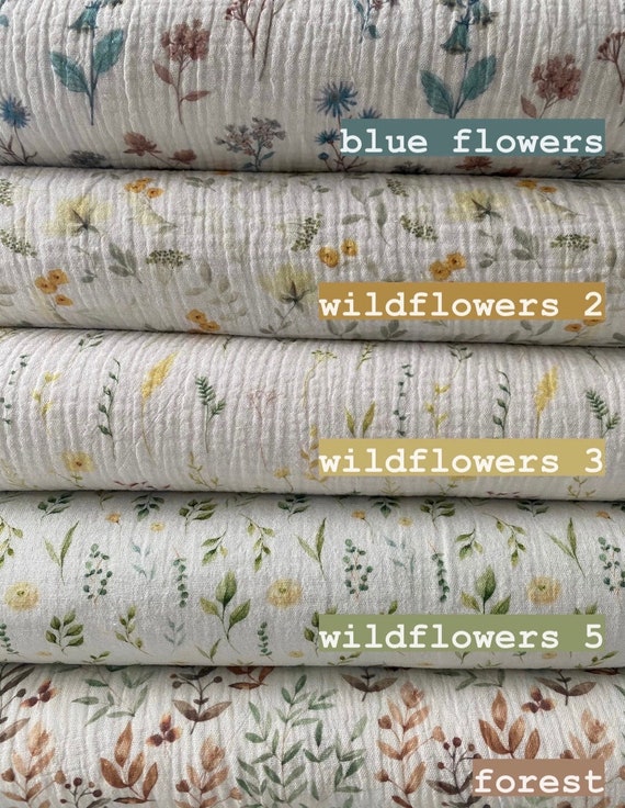 Double Gauze Baby Cotton Muslin Crinkly Lightweight Fabric Material, 100% Cotton - Flower Digital Printed