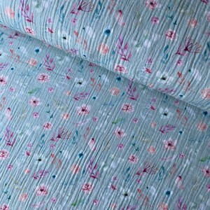 Cotton Double Gauze By Half Yard, Cotton Muslin Crinkle, Floral Printed Lightweight Fabric image 10