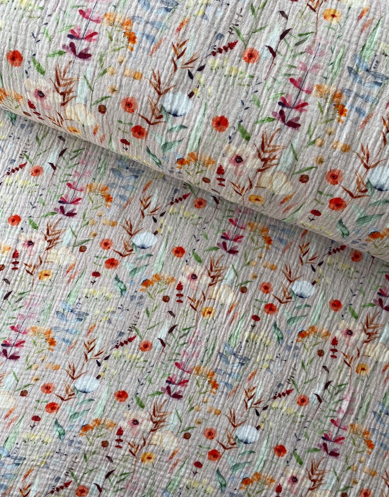 Cotton Double Gauze By Half Yard, Cotton Muslin Crinkle, Floral Printed Lightweight Fabric image 7