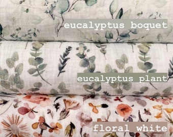 Double Gauze Fabric, Eucalyptus Leaves Gauze Cotton Fabric, Double Gauze Fabric, Cotton Gauze Fabric by Half Yard