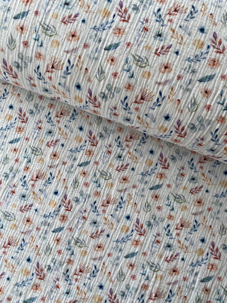 Cotton Double Gauze By Half Yard, Cotton Muslin Crinkle, Floral Printed Lightweight Fabric image 4