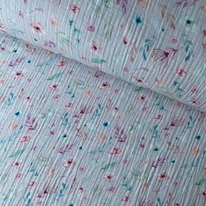 Cotton Double Gauze By Half Yard, Cotton Muslin Crinkle, Floral Printed Lightweight Fabric image 9