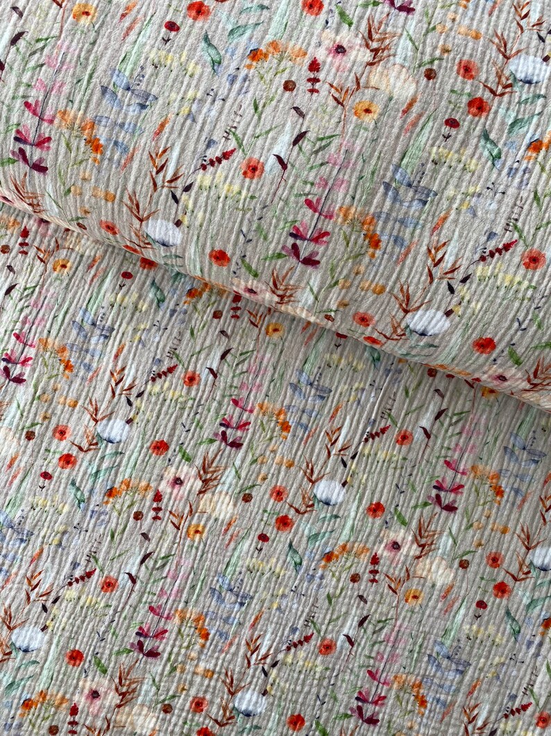 Cotton Double Gauze By Half Yard, Cotton Muslin Crinkle, Floral Printed Lightweight Fabric image 5