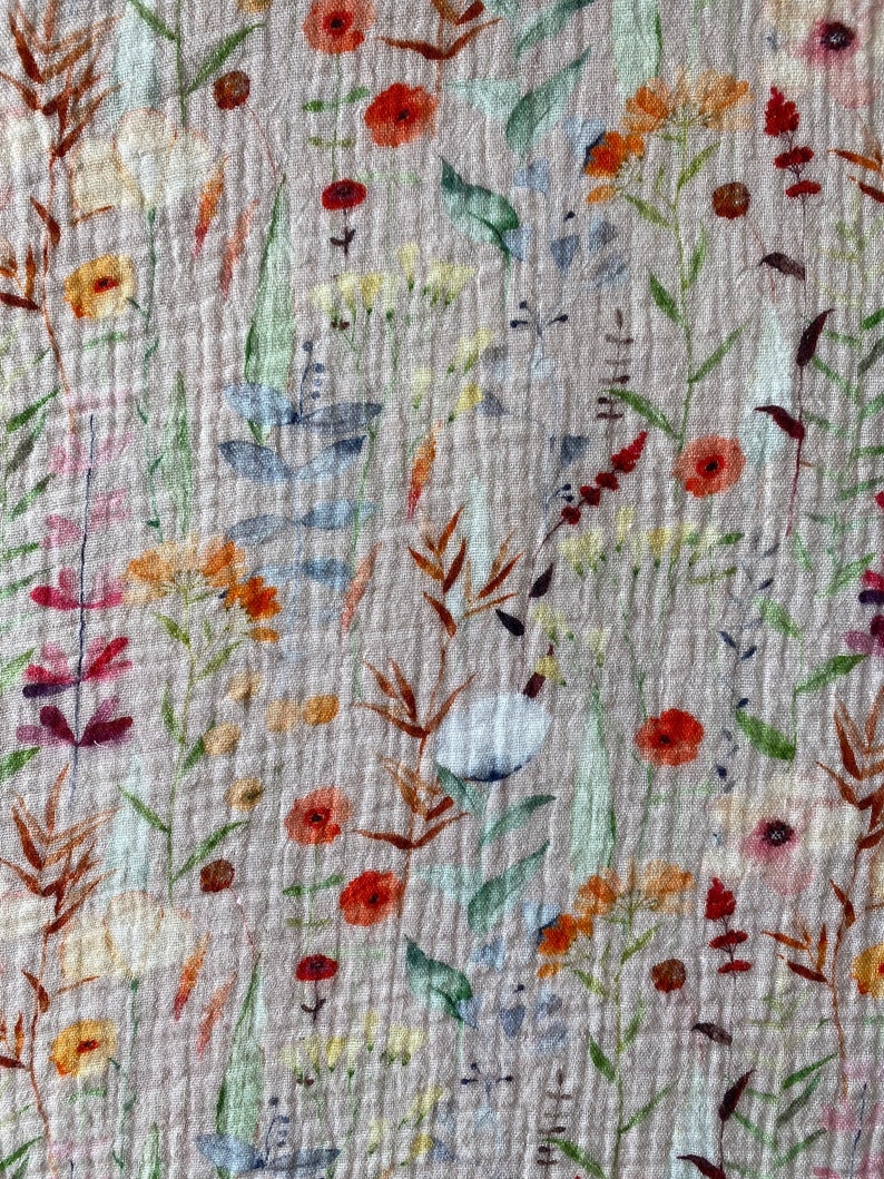 Gasa doble de algodón de media yarda, arrugado de muselina de algodón, tela ligera con estampado floral imagen 8