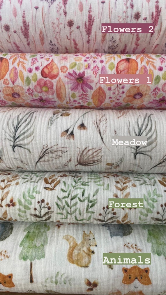 Double gauze fabric digital printed, muslin fabric, double gauze fabric by the half yard, gaze de coton au metre, bio musselin stoff