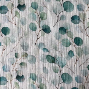 Double gauze fabric digital printed, muslin fabric, double gauze fabric by the half yard, gaze de coton au metre, bio musselin stoff eucalyptus plant 2