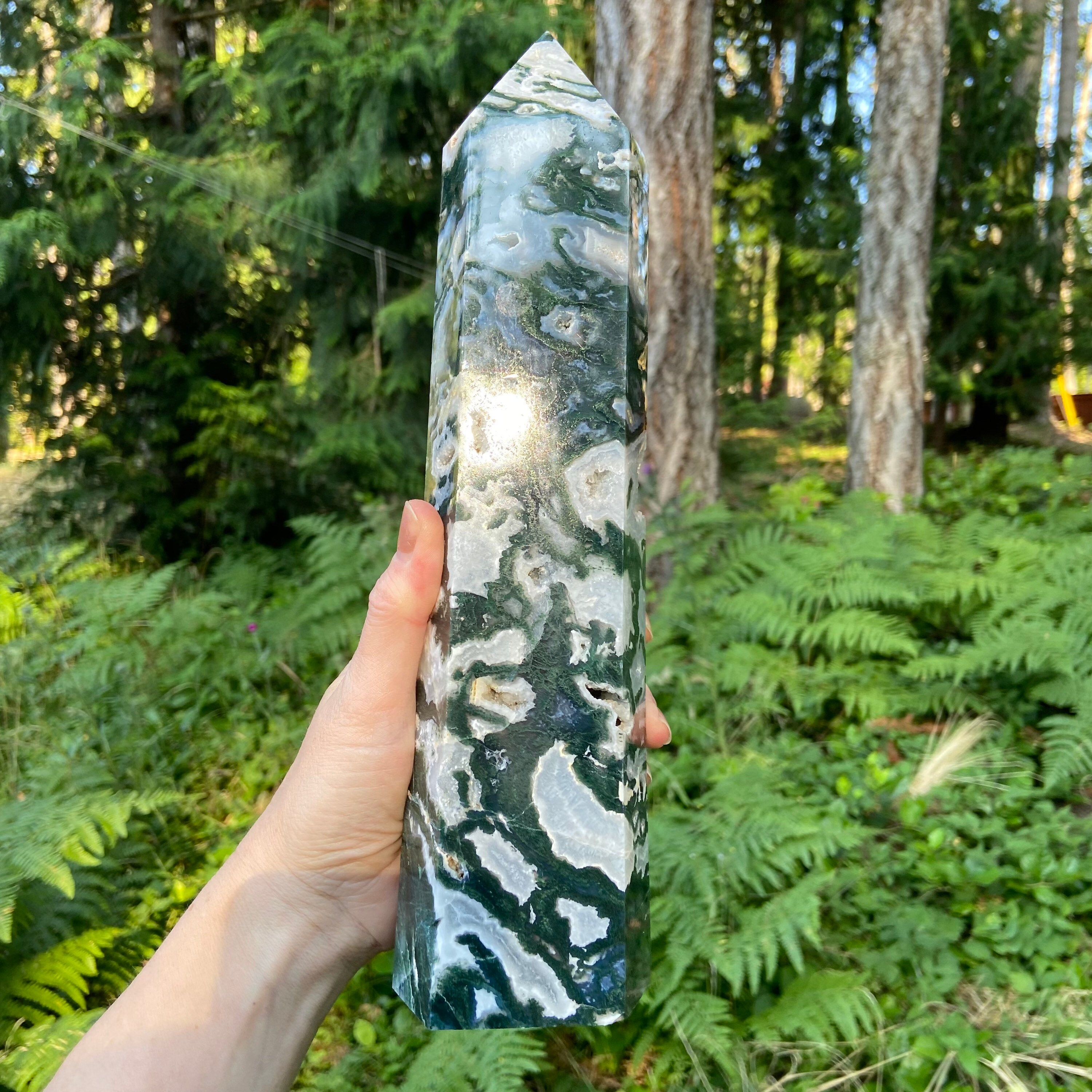 Big Moss agate tower Moss agate druzy tower Druzy crystals | Etsy