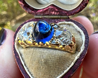 Victorian Natural Sapphire and Diamond Trilogy Ring in 18kt Yellow Gold