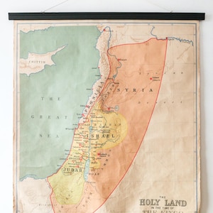 Vintage britische pädagogisch wertvolle Schulwandkarte HOLY LAND in der Zeit der Könige historische KARTE Geographie George Elizabeth 1950er Jahre