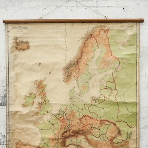Originele Enorm Grote Vintage Antieke Nederlandse Educatieve School Wandkaart EUROPA Europese Continent Vrieze KAART Prachtig