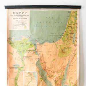 Vintage britische pädagogisch wertvolle Schulwandkarte ÄGYPTEN SINAI Halbinsel Gelobtes Land Historische KARTE Geographie George Elizabeth 1950er Jahre