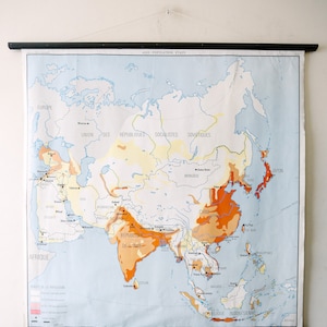 Original grande de doble cara vintage francés de mediados de siglo escuela educativa gráfico de pared ASIA SURESTE mapa hermoso raro