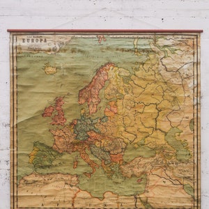 Originale primi anni del 1900 Grande grande antico vecchio vintage tedesco scuola educativa Carta da parete MAPPA EUROPEA DELL'EUROPA Bella Gaebler