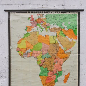 Originale metà secolo Grande vintage tedesco scuola educativa Grafico murale AFRICA CONTINENTE africano MAPPA Haack