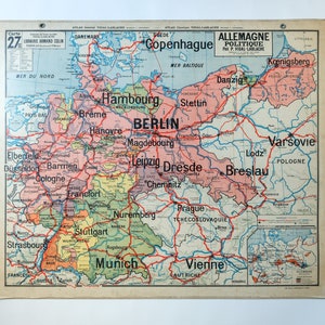 Grafico da parete della scuola educativa francese di grandi dimensioni originale della metà del secolo GERMANIA MAPPA Deutschland Vidal Lablache