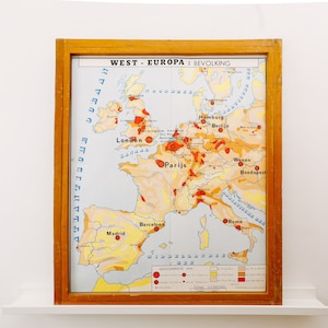 Originele Vintage Vlaamse Onderwijsschool WEST EUROPA Bevolkingsdichtheid Routekaart Duitsland Geografie Mooie Zeldzame