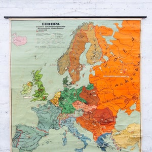 Originele enorme grote vintage mid century Duitse educatieve school wandkaart EUROPA Europees continent Dr Jensen KAART Mooi