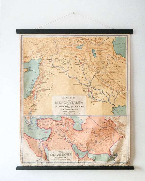 Vintage British Educational School Wall Chart MESOPOTAMIA SYRIA Persian Empire Historical MAP Geography George Philip 1950s