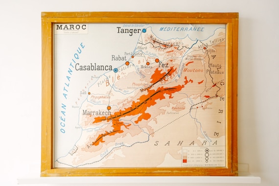Original Vintage French Educational School Wall Chart MAGHREB North Africa Algeria Tunisia Geography MOROCCO MAP Wall Decoration Interiors