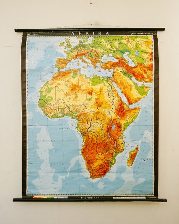Original Mid Century Large Vintage German Educational School Wall Chart AFRICA African CONTINENT MAP Haack